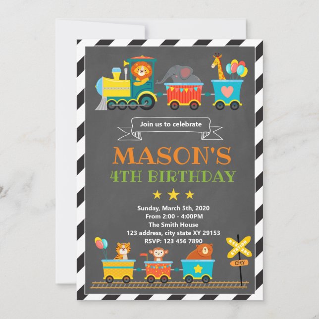 Animal train birthday theme invitation (Front)