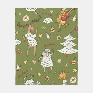 animal vintage Christmas sheep Fleece Blanket