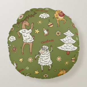 animal vintage Christmas sheep Round Cushion