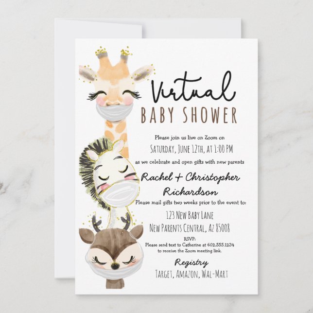Animal Virtual Baby Shower for New Parents Invitat Invitation (Front)