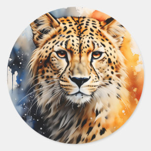 Animal Watercolor Cheetah Portrait Classic Round Sticker