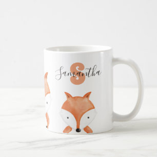 Animal Watercolor Fox Name Monogram Coffee Mug