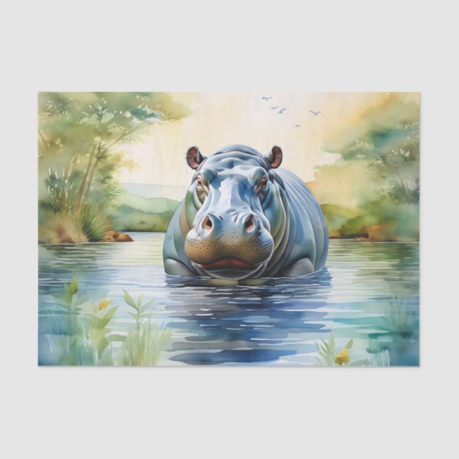 Animal Watercolor Hippopotamus Tissue Paper (Front)