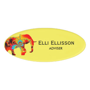 Animal Welfare - Elephant Silhouette Fractal 1 Name Tag