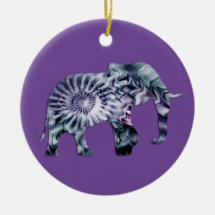 Animal Welfare - Elephant Silhouette Fractal 2 Ceramic Tree Decoration