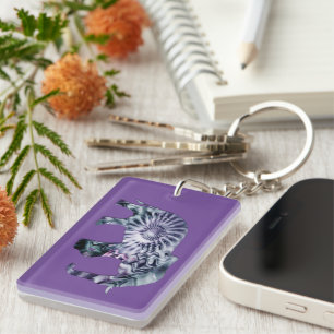 Animal Welfare - Elephant Silhouette Fractal 2 Key Ring