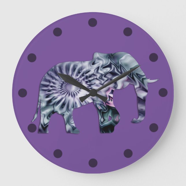 Animal Welfare - Elephant Silhouette Fractal 2 Large Clock (Front)