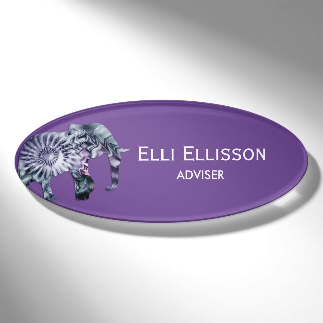 Animal Welfare - Elephant Silhouette Fractal 2 Name Tag (Front)