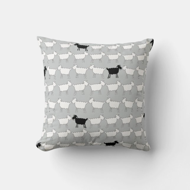 Animal white sheep & the black sheep throw pillow (Front)