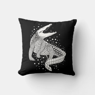 Animal White Silhouette - Crocodile Cushion