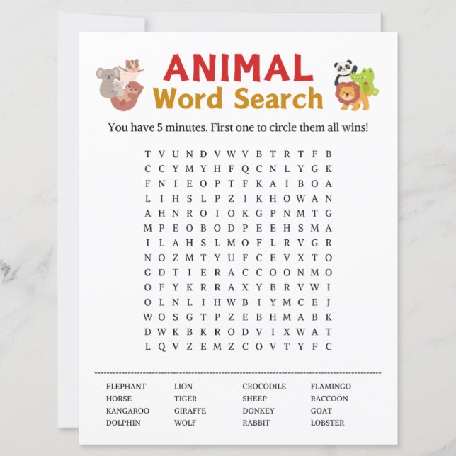 Animal Word Search Game (Front)