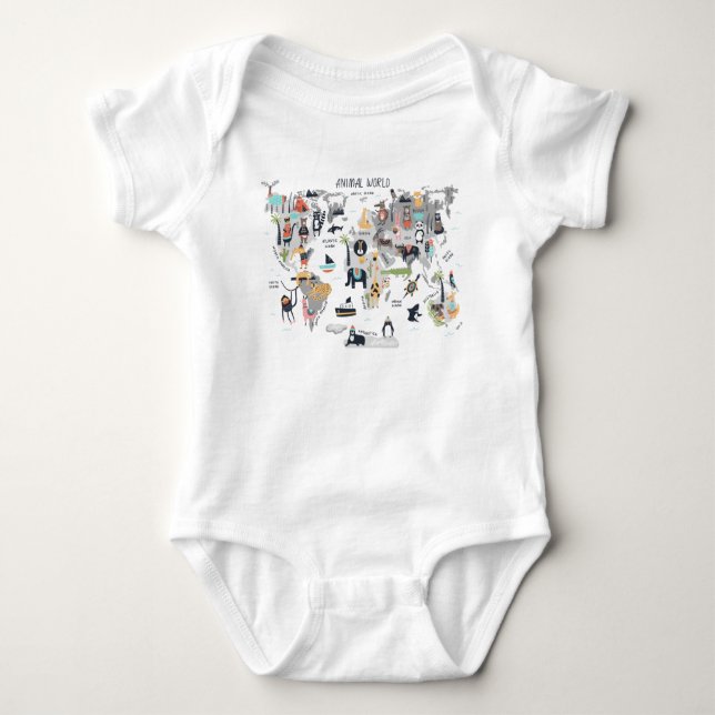 Animal World Map Baby Bodysuit (Front)