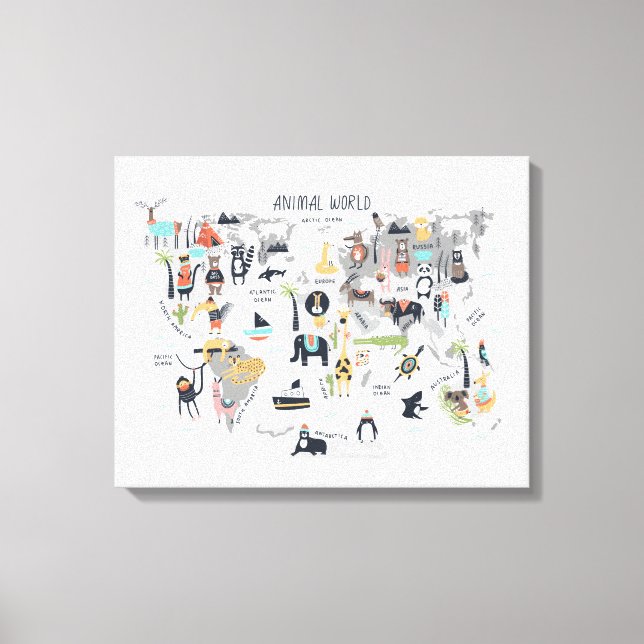 Animal World Map Canvas Print (Front)