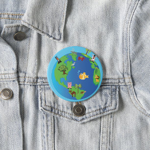 Animal World Map Cute Wildlife Illustration  7.5 Cm Round Badge