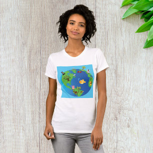 Animal World Map Cute Wildlife Illustration  T-Shirt