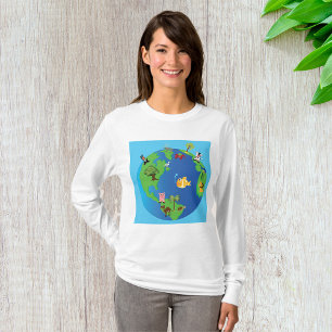 Animal World Map Cute Wildlife Illustration T-Shirt