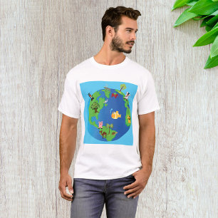 Animal World Map Cute Wildlife Illustration  T-Shirt