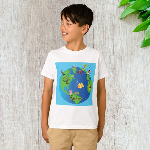 Animal World Map Cute Wildlife Illustration  T-Shirt