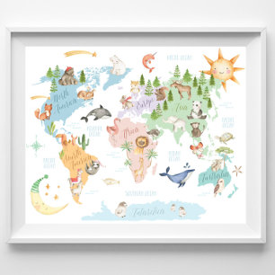 Animal World Map Kids Print, Animals of the World Poster