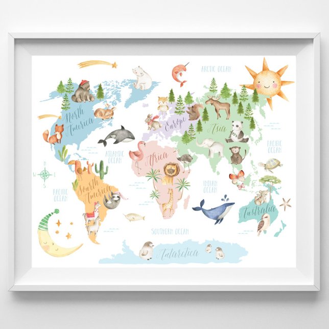 Animal World Map Kids Print, Animals of the World Poster (Creator Uploaded)