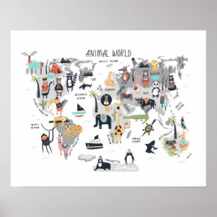 Animal World Map Poster