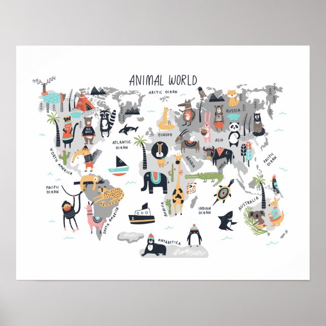 Animal World Map Poster (Front)