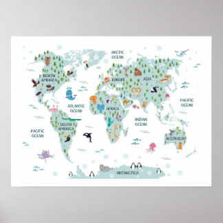 Animal World Map Poster