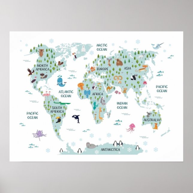 Animal World Map Poster (Front)