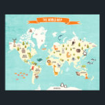 Animal World poster World Map Wall decal Kids<br><div class="desc">♥ A cheerful World map poster,  full with handdrawn animals. Not only colorful and fun but also educational!</div>