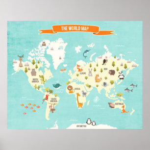 Animal World poster World Map Wall decal Kids