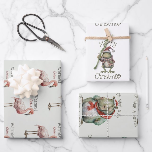 Animal Wrapping Paper Flat Sheet Set of 3 (Front)