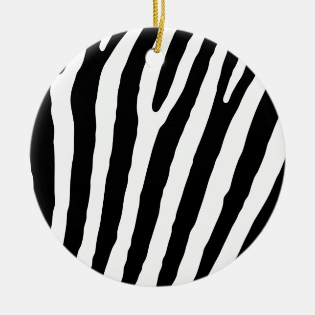 Animal Zebra Print Black & White Christmas Ceramic Tree Decoration (Front)