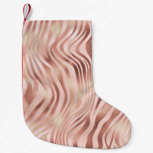 Animal Zebra Stripes Bright Pink Golden Bronze Small Christmas Stocking