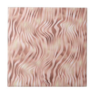 Animal Zebra Stripes Bright Pink Golden Bronze Tile