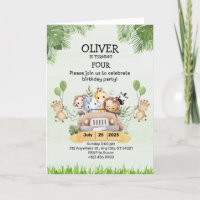 Animal Zoo Birthday 4th Invitations Folded Cards