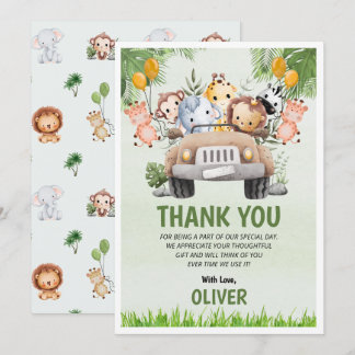 Animal Zoo Birthday 4th Thank You Flat Cards