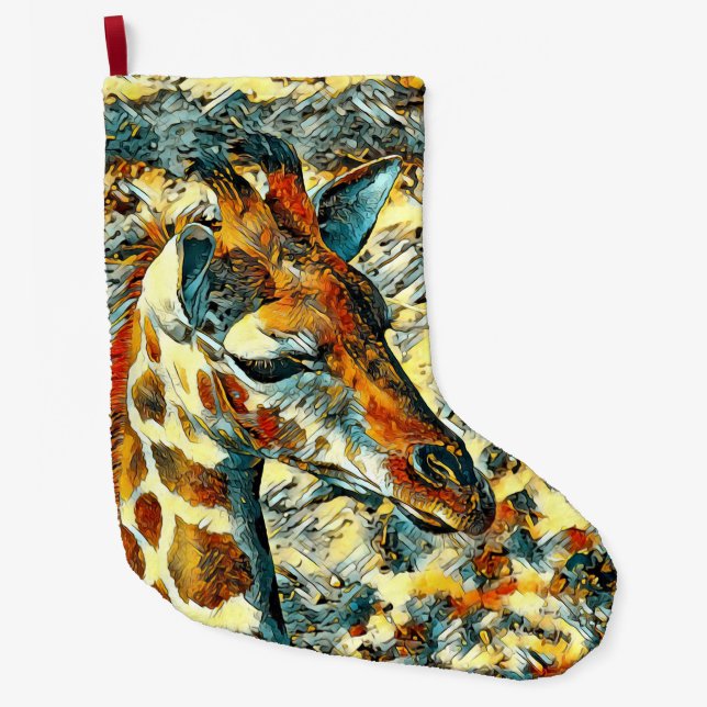 AnimalArt_Giraffe_002 Large Christmas Stocking (Front)