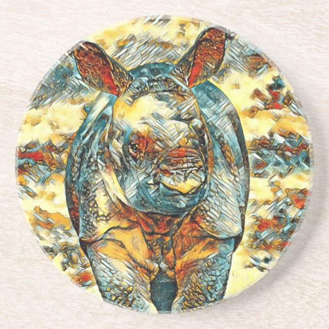 AnimalArt_Rhino_001 Coaster (Front)
