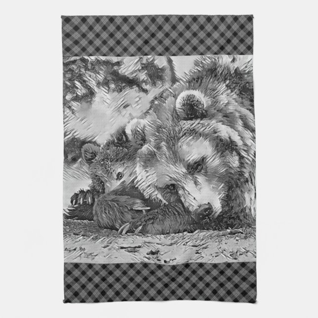 AnimalArtBW_Bear_002 Tea Towel (Vertical)