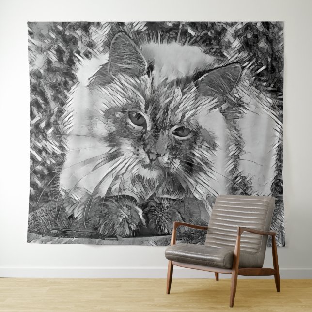 AnimalArtBW_Cat_07 Tapestry (In Situ (Horizontal))