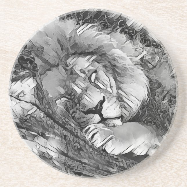 AnimalArtBW_Lion_001 Coaster (Front)