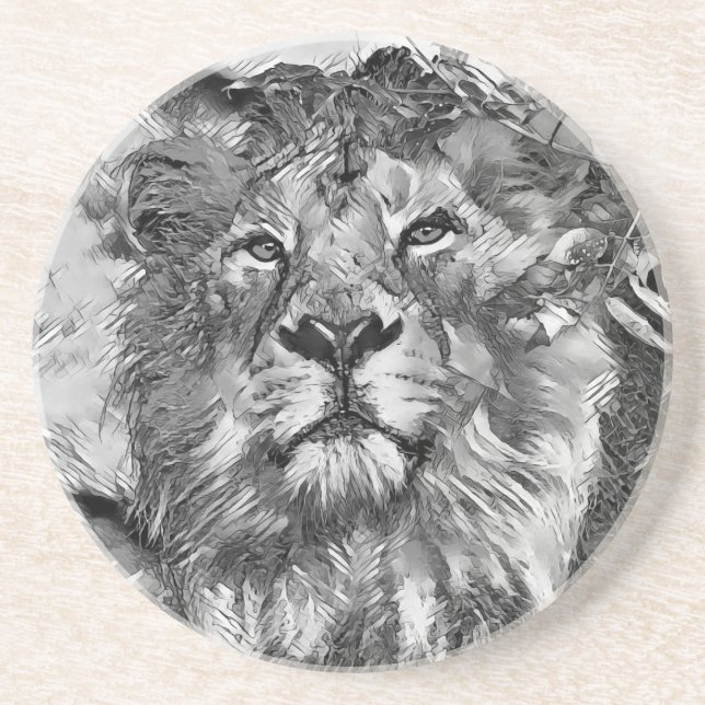 AnimalArtBW_Lion_003 Coaster (Front)