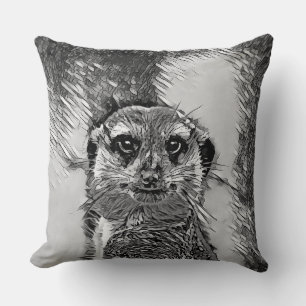 AnimalArtBW_Meerkat_002 Cushion
