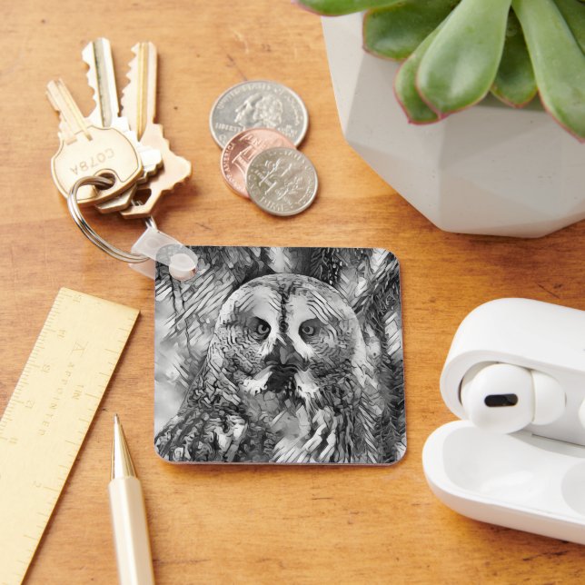 AnimalArtBW_Owl_001 Key Ring (Desk)