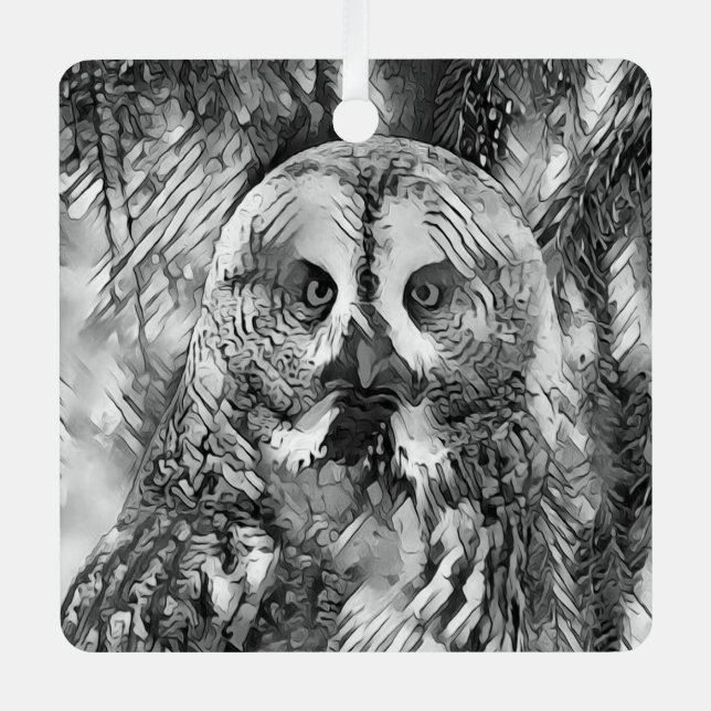 AnimalArtBW_Owl_001 Metal Tree Decoration (Front)
