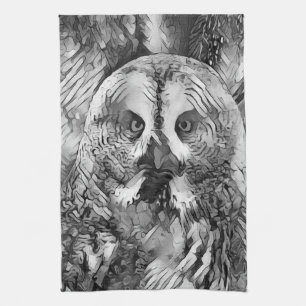 AnimalArtBW_Owl_001 Tea Towel