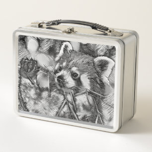 AnimalArtBW_RedPanda_001 Metal Lunch Box