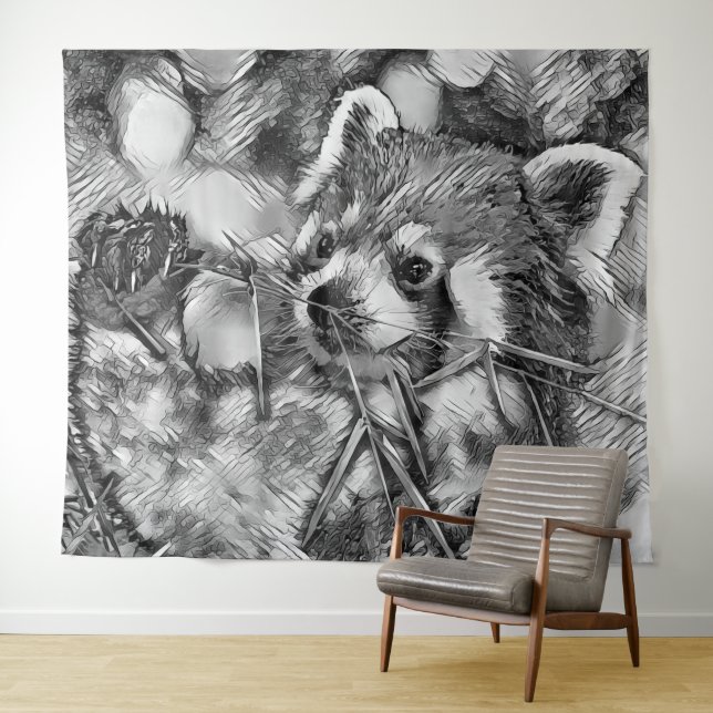 AnimalArtBW_RedPanda_001 Tapestry (In Situ (Horizontal))