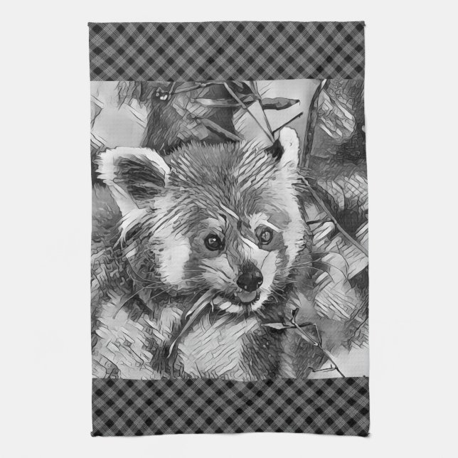 AnimalArtBW_RedPanda_003 Tea Towel (Vertical)