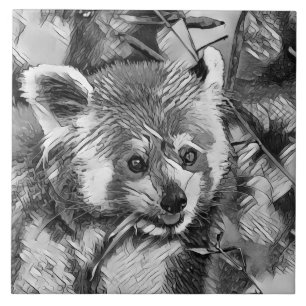 AnimalArtBW_RedPanda_003 Tile